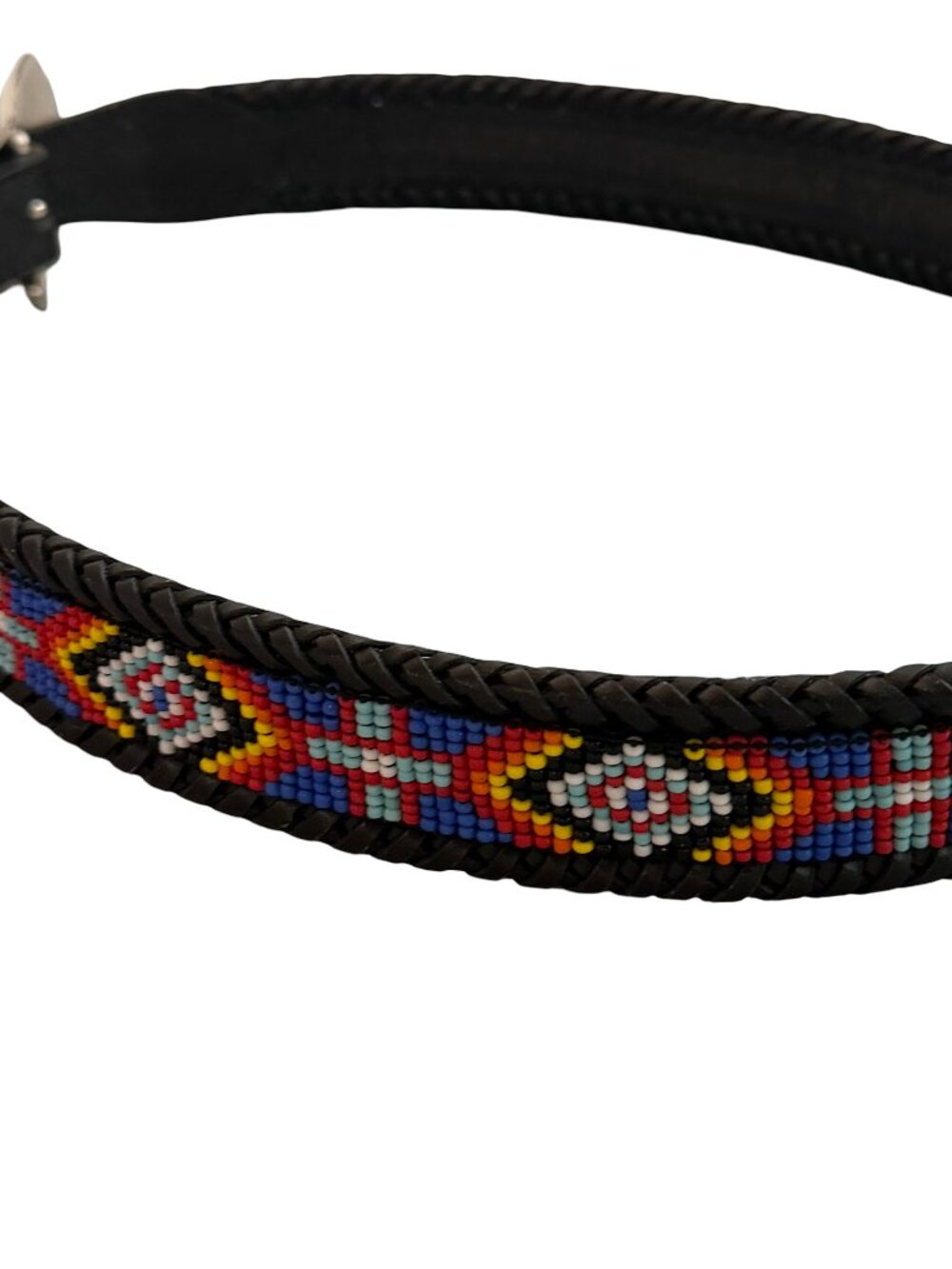 Genuine Leather Black Beaded Southwestern Boho Braided Leather Belt Seed Women's